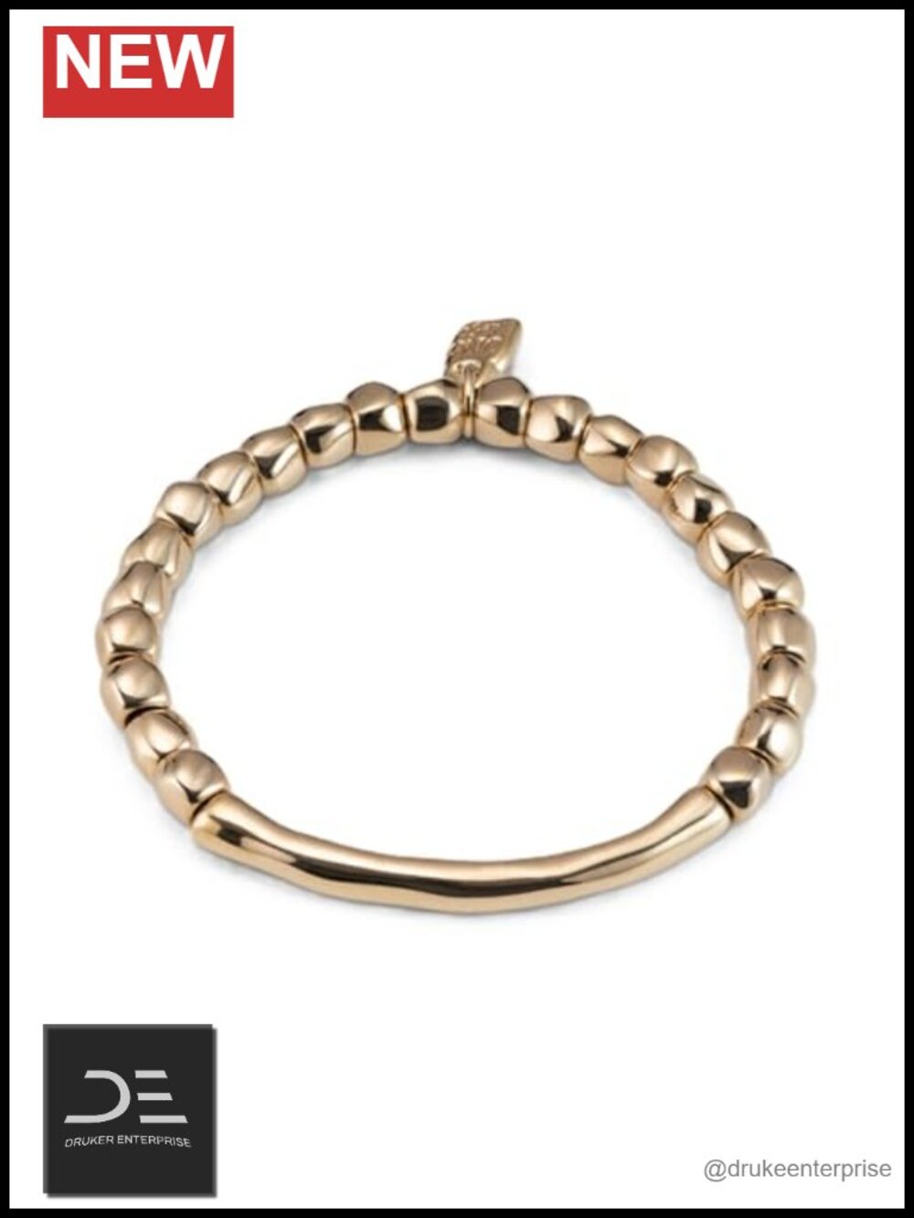 Artisan Beaded Stretch Bracelet 18K Gold-Plated Round Stone